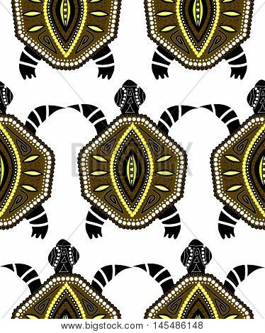 Seamless pattern with turtles in indigenous style Vector