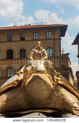 Golden Sculpture Of Jan Fabre In Florence