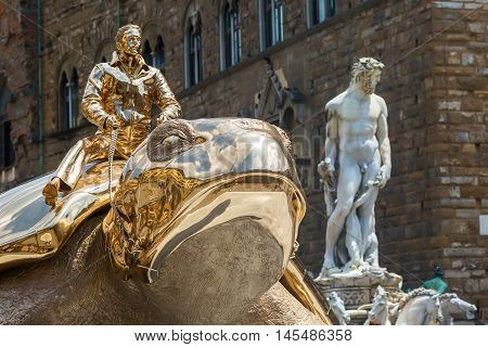 Golden Sculpture Of Jan Fabre In Florence