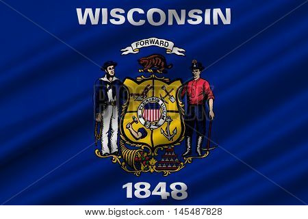 Flag of Wisconsin in the north-central United States. 3D illustration