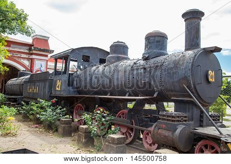 Old railwaytrain in a station Granada Nicaragua Central America