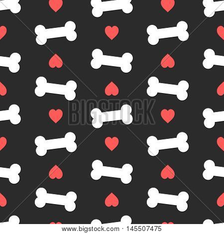 Pink hearts and bones seamless pattern. Good for textile and paper print, card, poster, another design. Cute funny dog feed vector illustration. Pet love theme.