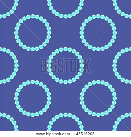 Pearl Necklake Seamless Patttern on Blue. Natural Bjoutetie Background