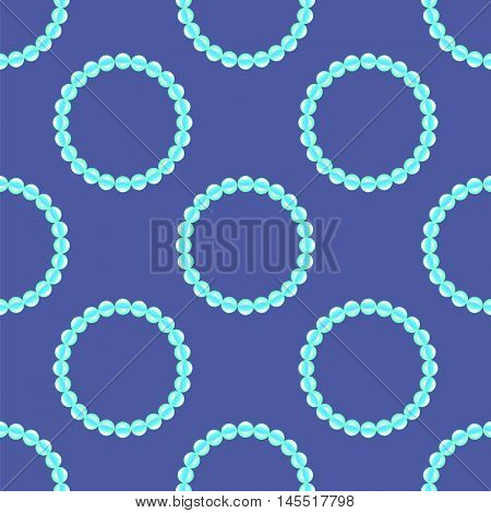 Pearl Necklake Seamless Patttern on Blue. Natural Bjoutetie Background