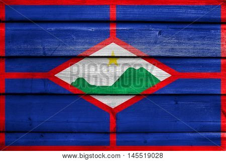 Flag Of Sint Eustatius, Netherlands, Painted On Old Wood Plank Background