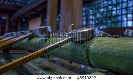 A place for ritual cleansing of hands and mouth with water when visiting shrines in Japan. This is called a temizuya or water pavilion and a form of spiritual cleansing.