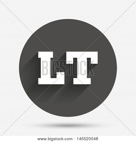 Lithuanian language sign icon. LT translation symbol. Circle flat button with shadow. Vector
