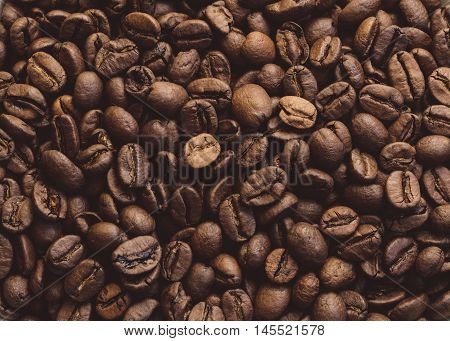 Top view of the roasted coffee beans