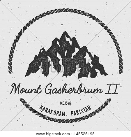 Gasherbrum Ii In Karakoram, Pakistan Outdoor Adventure Logo. Round Hiking Vector Insignia. Climbing,