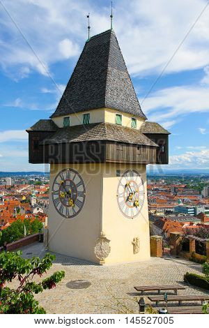 The clock tower (Uhrturm) in Grace (Graz) Styria Austria Europe.