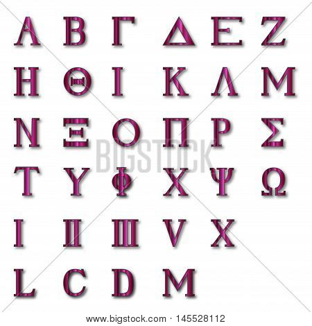 The letters of the Greek alphabet with numbers