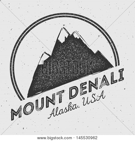 Denali In Alaska, Usa Outdoor Adventure Logo. Round Mountain Vector Insignia. Climbing, Trekking, Hi