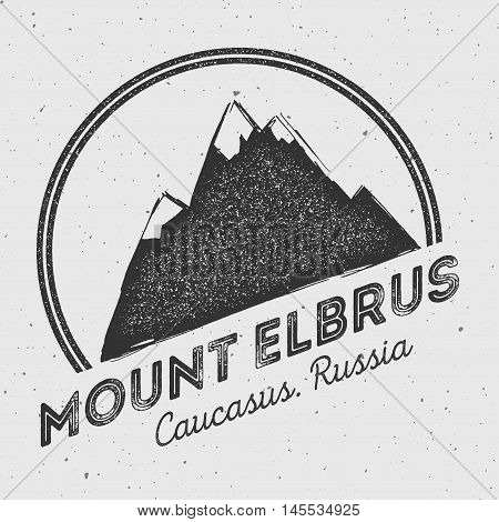Elbrus In Caucasus, Russia Outdoor Adventure Logo. Round Mountain Vector Insignia. Climbing, Trekkin
