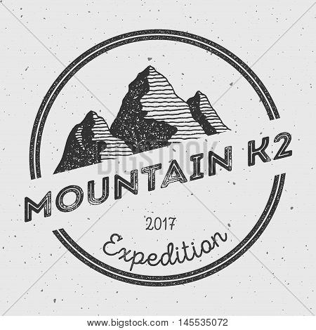 K2 In Karakoram, Pakistan Outdoor Adventure Logo. Round Expedition Vector Insignia. Climbing, Trekki