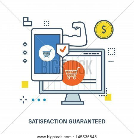 Concept of secure transaction and transaction protection. Color Line icons. Flat Vector illustration
