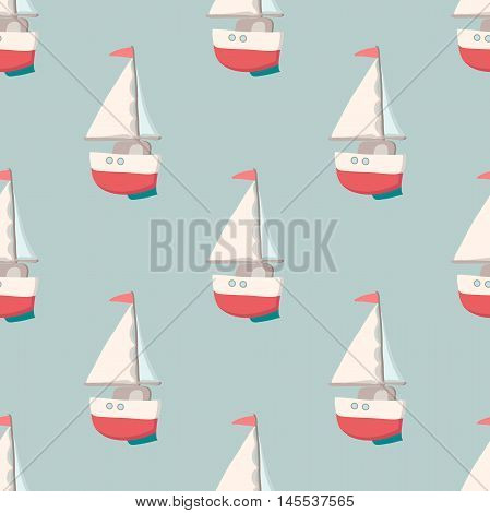 Pattern with yacht. Nautical elements. Retro toys. Summer Travel Design - Sail Boat. Vector illustration