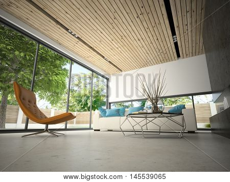 Interior of hous with swiming pool 3D rendering