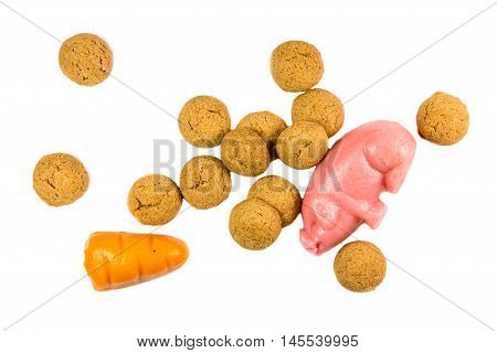 Bunch Of Pepernoten Cookies With Marzipan Pig And Carrot
