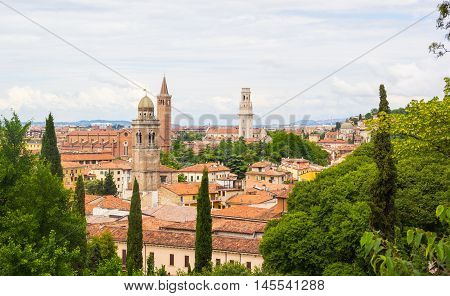 Roofs of Verona Italy. The historic city center.
