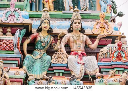 Carved figures at the Sri Srinivasa Perumal Hindu Temple, Singapore