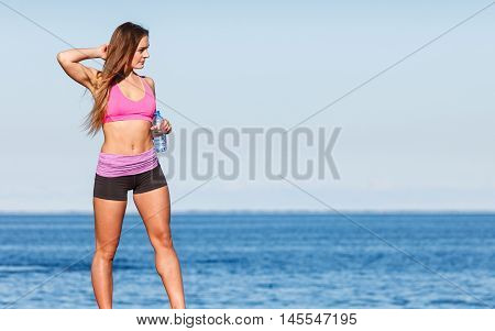 Woman Drinking Water After Sport Gym Outdoor