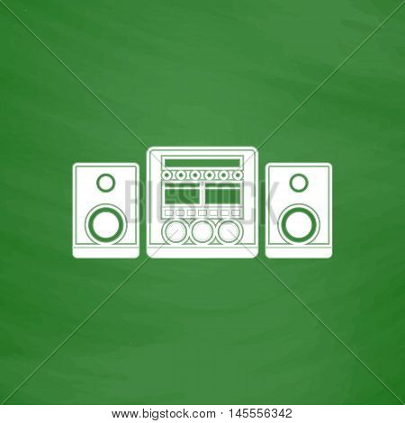 Sound System Simple vector button. Imitation draw icon with white chalk on blackboard. Flat Pictogram and School board background. Illustration symbol