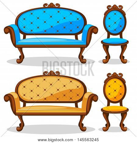 cartoon colorful Retro chair and sofa in vector