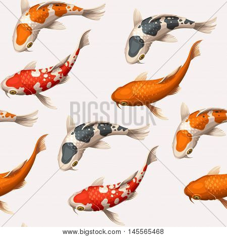 Varicolored floating koi carps vector seamless background