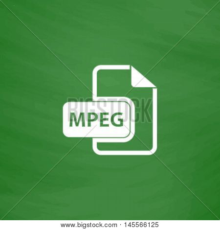 MPEG Simple vector button. Imitation draw icon with white chalk on blackboard. Flat Pictogram and School board background. Illustration symbol