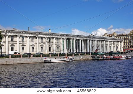 Saint Petersburg Russia - 14 July 2016: View of the Fontanka river and His Imperial Cabinet (1803-1805). Included in the complex of buildings of the Anichkov Palace.