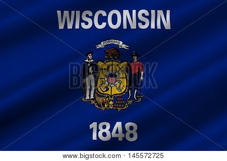 Flag of Wisconsin in the north-central United States. 3D illustration