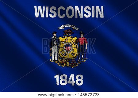 Flag of Wisconsin in the north-central United States. 3D illustration