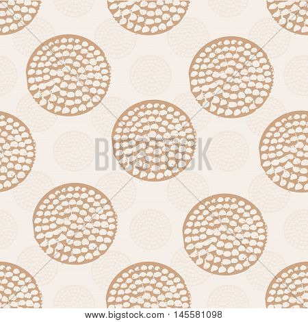 Beige abstract geometric seamless pattern with grunge polka dot. Textured circles. Geometrical background for wrapping paper website wallpaper ets. Vector illustration.
