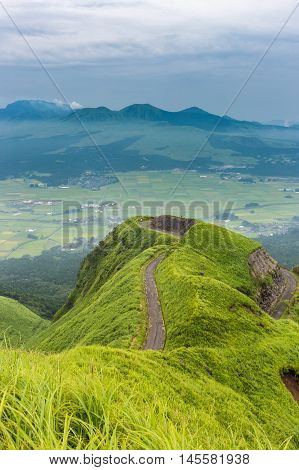 Mountain road around Mt.Aso in Kumamoto Japan.