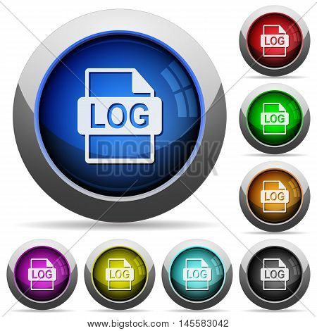 Set of round glossy LOG file format buttons. Arranged layer structure.