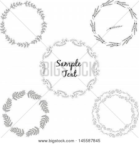 The set of hand drawn vector circular decorative elements for your design. Leaves, swirls, floral elements. For print and web design. Can be used for logo.