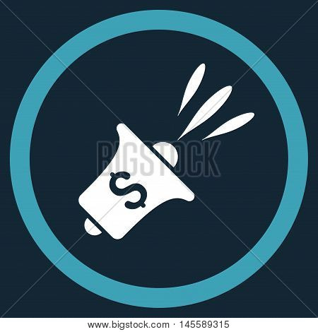 Financial News Rupor vector bicolor rounded icon. Image style is a flat icon symbol inside a circle, blue and white colors, dark blue background.
