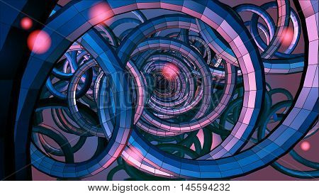 Abstract spiral wire background with technology or sci fi conceptual on red purple light mood