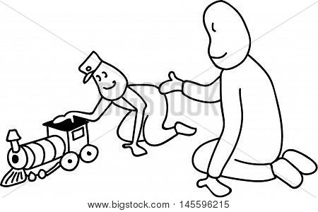 Little Boy gets a new toy train gift