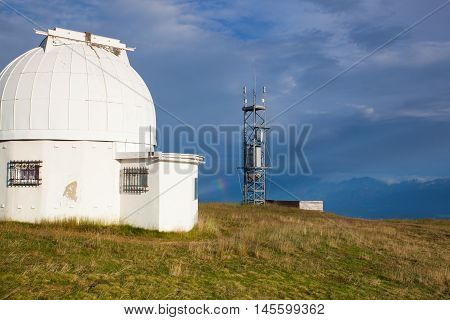 Observatory dome in the Gerlitzen Apls in Austria.View of the mountains in Slovenia.