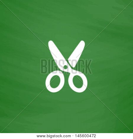 shears Simple vector button. Imitation draw icon with white chalk on blackboard. Flat Pictogram and School board background. Illustration symbol