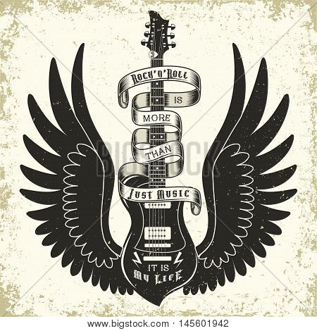 Grunge Monochrome Rock music print, hipster vintage label, graphic design with grunge effect, rock-music tee print stamp design. t-shirt print lettering artwork, vector
