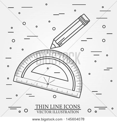 Protractor And Pencil Icon.