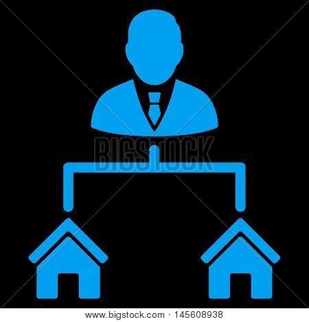 Realty Manager icon. Vector style is flat iconic symbol, blue color, black background.