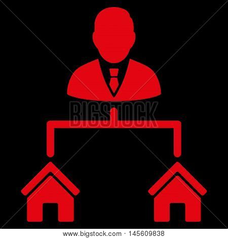 Realty Manager icon. Vector style is flat iconic symbol red color black background.