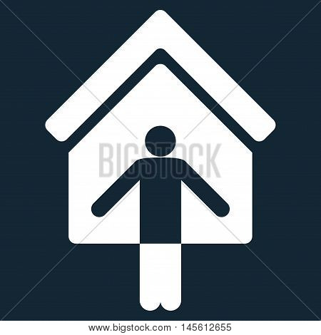 House Owner Wellcome icon. Vector style is flat iconic symbol, white color, dark blue background.
