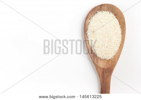 Farinha de Mandioca. Manioc. Cassava flour in white background