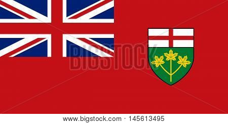 Flag of the Canadian province of Ontario in correct size proportions and colors. Canadian ON patriotic element and provincial official symbol. Canada banner and background. Vector illustration