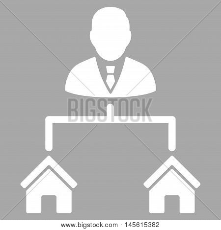 Realty Manager icon. Vector style is flat iconic symbol, white color, silver background.