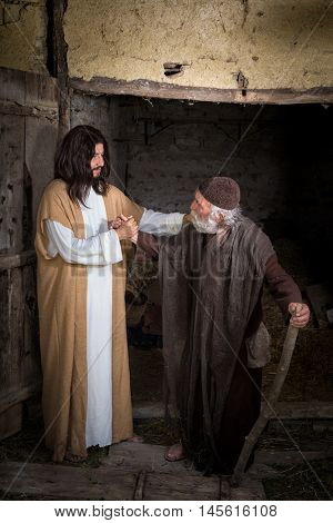 Jesus healing the lame or crippled man